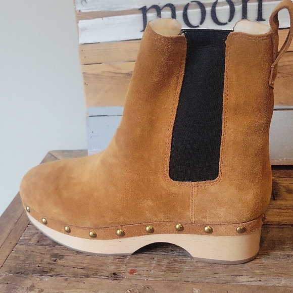 J. Crew Faux Fur Lined Clog Pecan Boots In Suede With Stud Detail - Picture 10 of 14